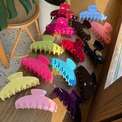 Hot Red Acetate Hair Clip with Color Changing Shark Design