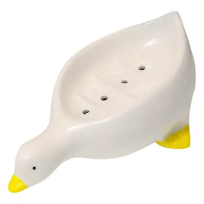 Cute White Ceramic Duck Soap Box with Yellow Feet