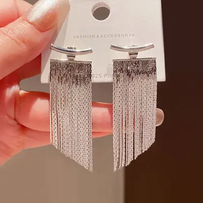 S925 Gold Chain Tassel Earrings for Women