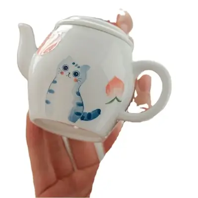 Hand-painted cat ceramic tea set for single cup