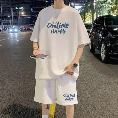 Online Happy Casual Black T-Shirt Shorts Set