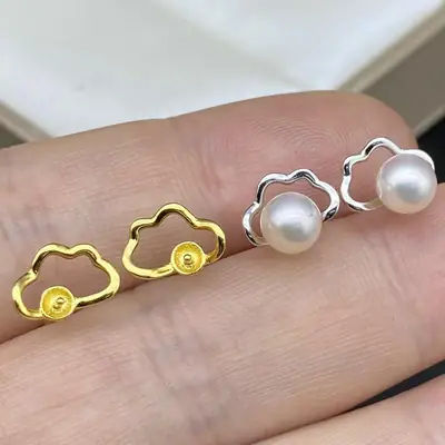 Sterling Silver Pearl Cloud Earrings Studs
