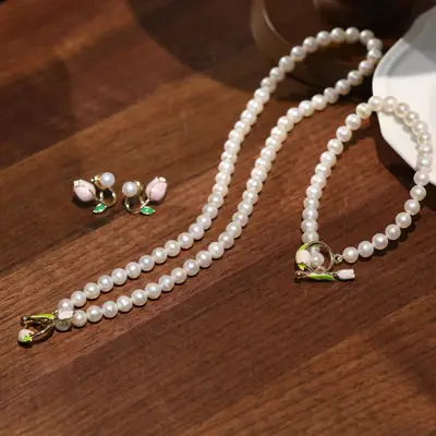 Pink Tulip Pearl Earrings for Women Mother's Day