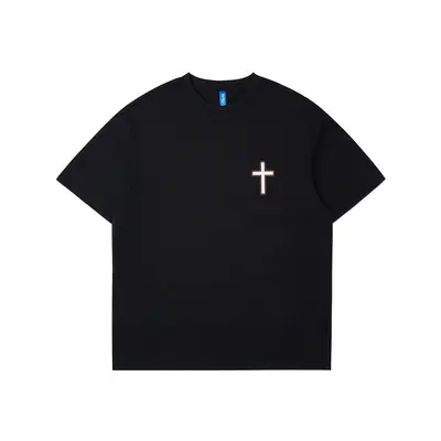 Men Black Cross Printed T-Shirt 230g Cotton
