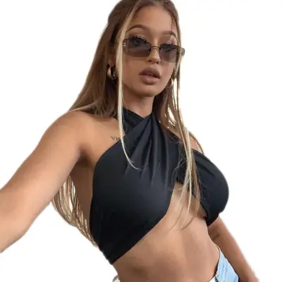 Black Halter Tube Top Vest with Wrap Design