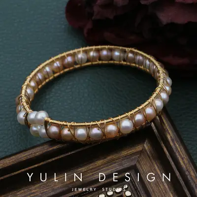 Natural Freshwater Pearl Bracelet 14K Gold Adjustable Women