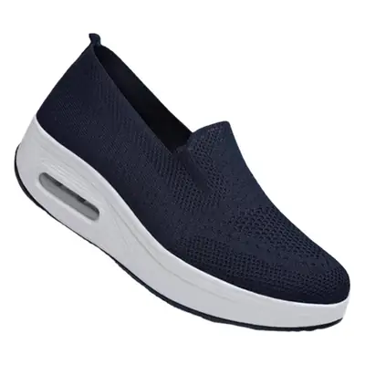 Women's Shoes Flying Woven Mesh Air Cushion Walking Shoes New Style Rocking Shoes Women's Slip-on Thick-soled Heightened Sports Casual Shoes