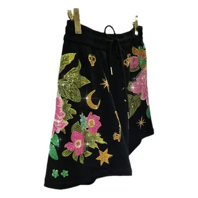 Extra Large Heavy Duty Rhinestone Shorts Women Black