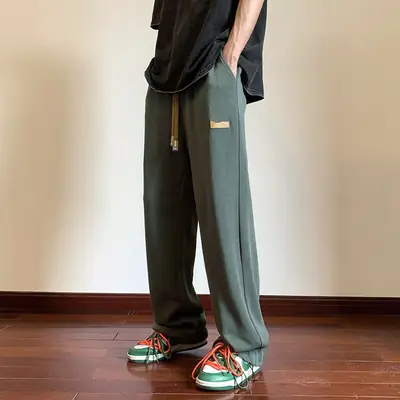 Men's Green Loose Straight Wide Leg Pants Spring Autumn
