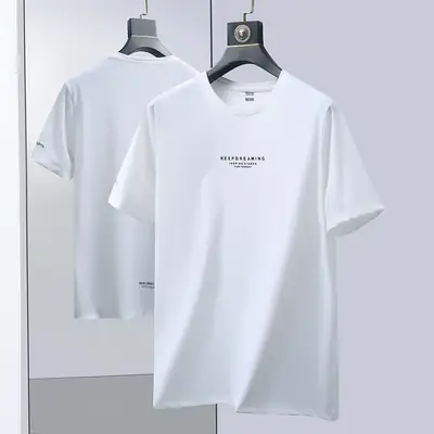 Men's 2025 Ice Silk Thin Fat T-Shirt Blue Large
