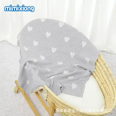 Grey Heart Print Cotton Baby Blanket for Girls