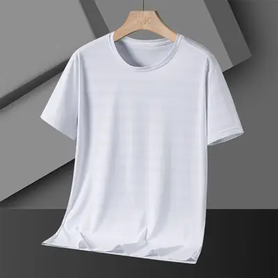 Men Ice Silk T Shirt Teal Short Sleeve Loose Fit
