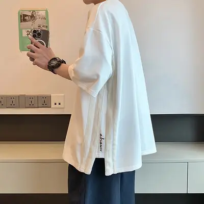 Men White Oversized T-Shirt with Stripes
