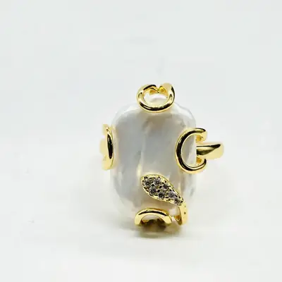 Super White Pearl Index Finger Ring Opening Gold