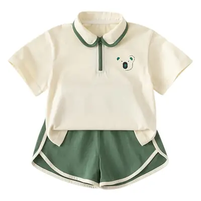 Yubao Children's Polo Top Shorts Set Cream Green