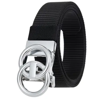 Men's Black Nylon Belt with Silver Buckle