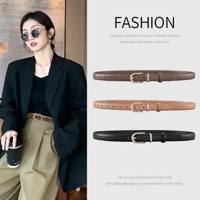 Women's Genuine Leather Belt with Pin Buckle for Jeans Suits Skirts