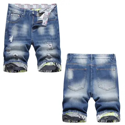 Ripped Denim Shorts for Men 2023 Summer Slim Fit