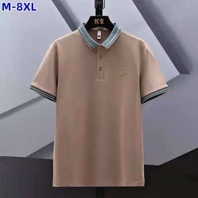 Beige M-8XL Men Polo Shirt with Embroidered Logo
