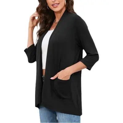 Women's Gray Cardigan Mid-Length Summer Top Large