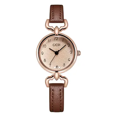 Gold Korean Women's Quartz Watch with White Leather Band