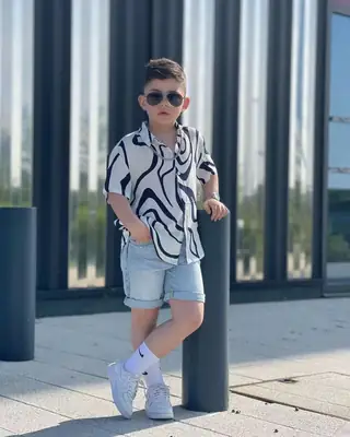 Kids Hip Hop Striped Shirt & Shorts Set White Blue