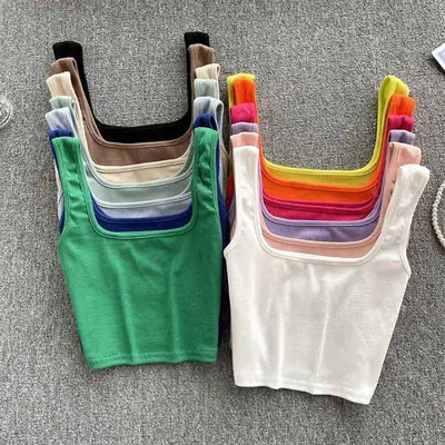 Women's Summer Crop Top Square Collar Vest Top