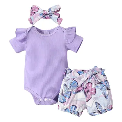 Newborn Baby Girl Red Floral Shorts Set with Butterfly Bow