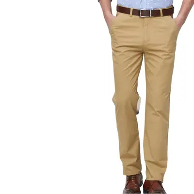 Men Slim Fit Cotton Beige Summer Pants