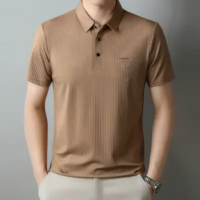 Men Purple Striped Polo Shirt Short Sleeve