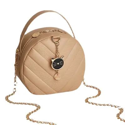 Women's V-Shape Embossed Bag with Cat Pendant