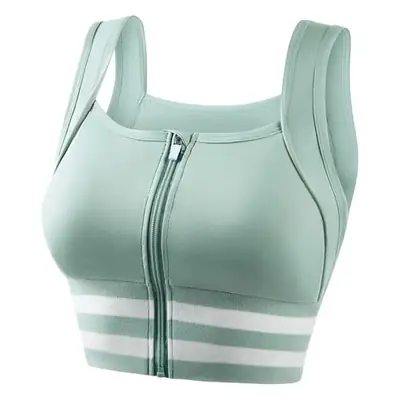 Front Zipper Yoga Bra for Women, Pink with White Stripes