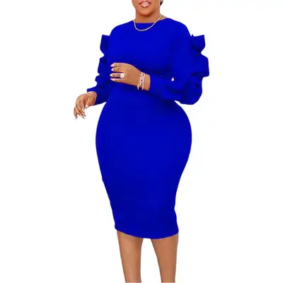 Blue Long Sleeve Dress for Women Large Size
