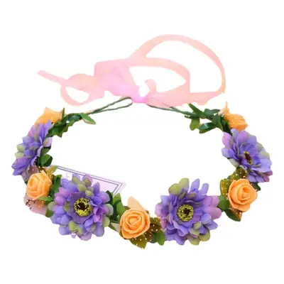 Beautiful Floral Mori Girl Hairband with Orange & Purple Flowers
