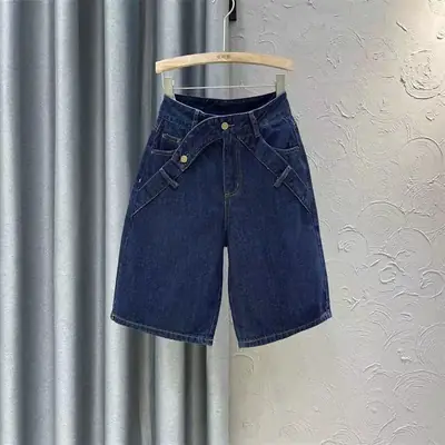 2024 Dark Blue Denim High Waist Women's Pants