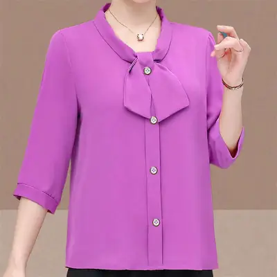 Purple 3/4 Sleeve Bow Western Top for Women