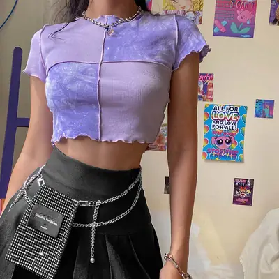 Purple Sequin Crop Top for Women 2024