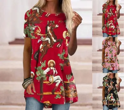 2023 Foreign Trade Cross-border Women's Fashion Loose Round Neck Digital Printing Western Style Long Sleeve Top 5339