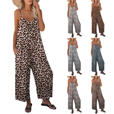 2023 Summer Leopard Print Sleeveless Trousers for Women