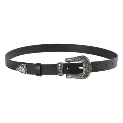 Black Cowhide Leather Belt with Silver Buckle for Women