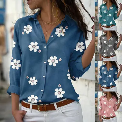 Women's Pink Floral Printed Long Sleeve Shirt