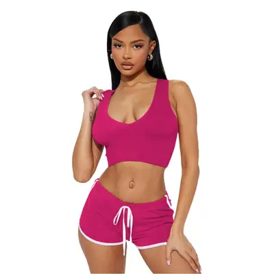 Threaded Waistless Two-Piece Set for Women Pink Green Red