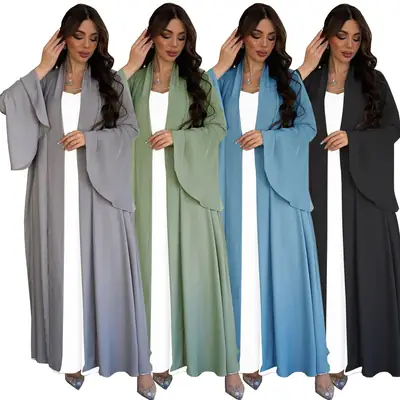 Modest Muslim Dress Ruffle Sleeve Solid Color Shawl Coat Medium