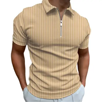 2025 Light Blue Zipper Polo Shirt for Men