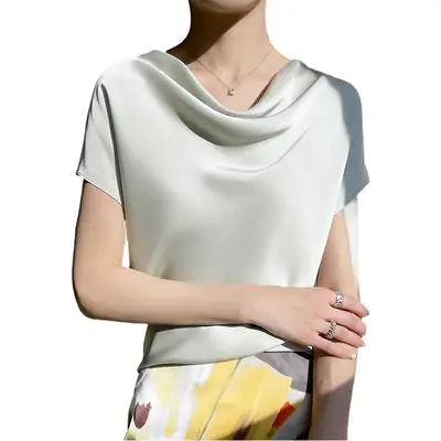 2024 Women's Pink C-Neck T-Shirt Short Sleeve Loose Fit