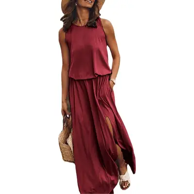 2025 Cross-Border Summer Dress Red Sleeveless Long Skirt