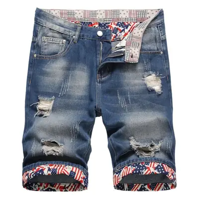 Men's Denim Shorts with American Flag Trim