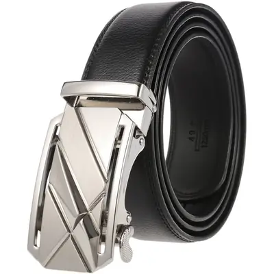 Men's Black Leather Belt with Silver Buckle