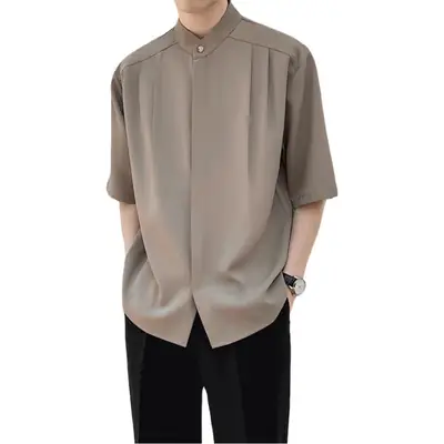 Men's White Ice Silk Short Sleeve Collar Shirt