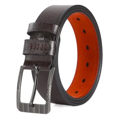 Men's Leather Belt with Orange Inner & Metal Buckle